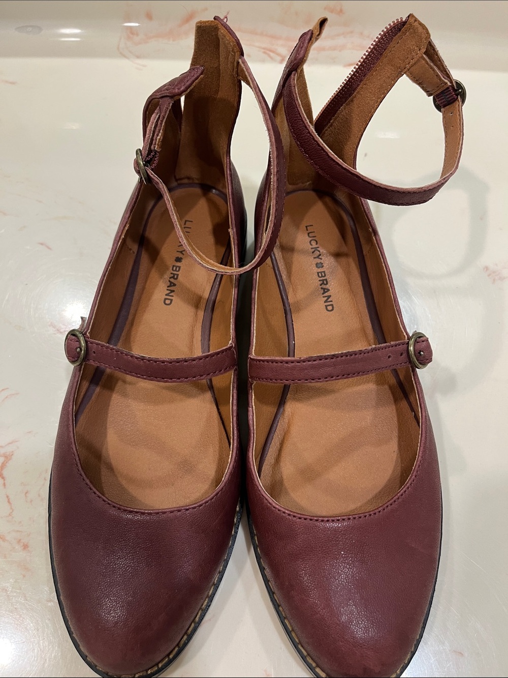 Lucky Brand Women's Burgundy Mary Jane Ankle Strap Flats